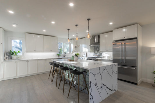 Modern kitchen with waterproof SPC vinyl flooring in Ontario home