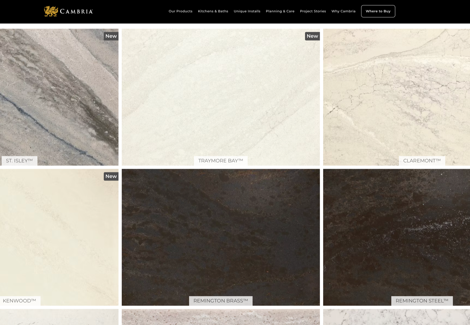 Cambria Quartz colour selection preview