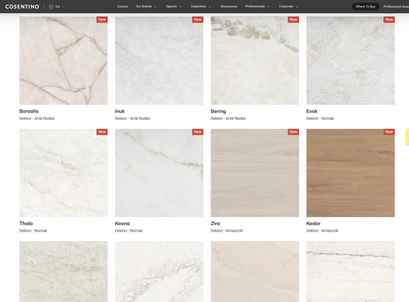 Cosentino Dekton colour selection preview
